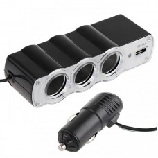 Автомобільний розгалужувач прикурювача з USB, 3 виходи, WF0120