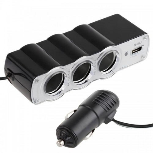 Автомобільний розгалужувач прикурювача з USB, 3 виходи, WF0120
