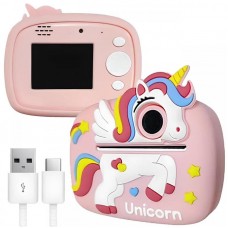Дитячий фотоапарат з друком Єдиноріг рожевий з крильями, USB, 1300 мАч