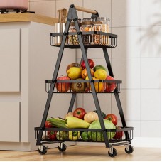 Корзина для фруктов 87см (3 яруса), на колесиках, MJ 3033, Черный