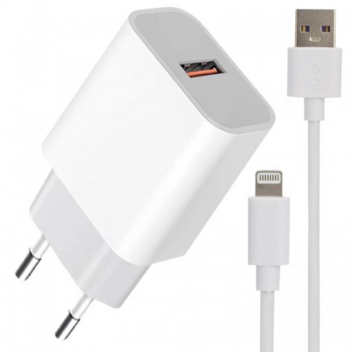 Сетевое зарядное устройство 1xUSB + кабель Lightning , APD-027