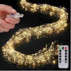 Гірлянда від USB, 5м, 1000LED, 20 ниток, Кінський хвіст + Пульт, Теплий білий
