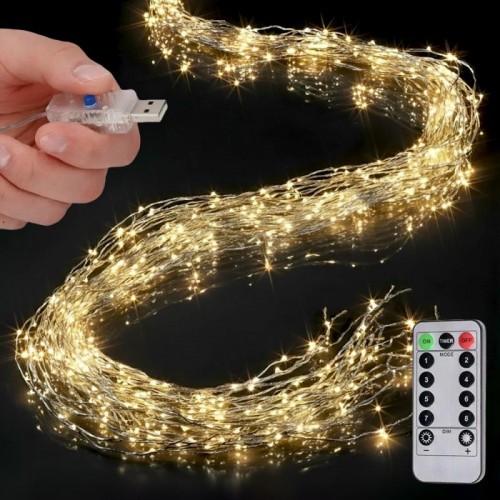 Гірлянда від USB, 5м, 1000LED, 20 ниток, Кінський хвіст + Пульт, Теплий білий