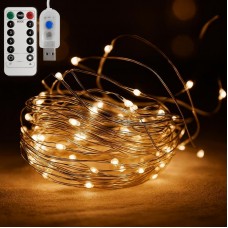 Гирлянда нить Роса от USB, 20м, 200LED+пульт, Теплый белый