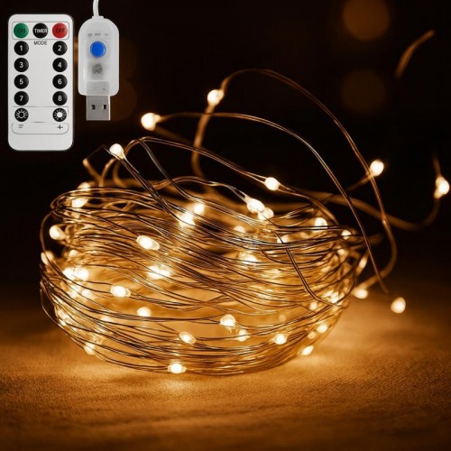 Гірлянда нитка Роса від USB, 20м, 200LED + пульт, Теплий білий