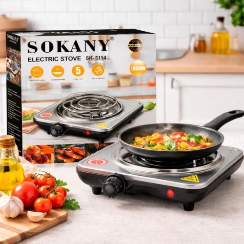 Електрична настільна плита 1 конфорка 1000W нержавіюча сталь Sokany SK-5114