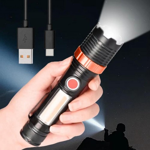 Аккумуляторный фонарь ручной c Zoom, LED+COB, ED31879 (BL669) Красный