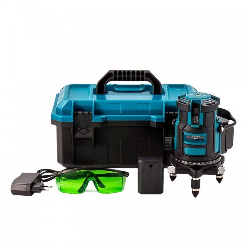 Лазерний рівень акумуляторний, 16 ліній, Зелений промінь, Синій