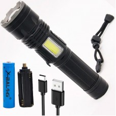 Ручний ліхтар акумуляторний 1200 люмен від батарейок та USB, BL-P21-P50