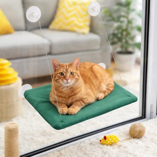 Лежанка для кота на окно 55x35см, Sunny Window Seat Cat Bed, Зеленый