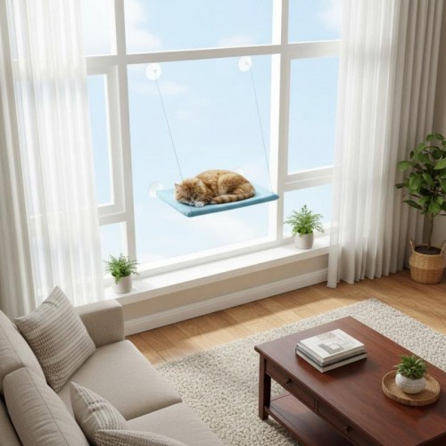 Лежанка для кота на окно 55x35см, Sunny Window Seat Cat Bed, Голубой