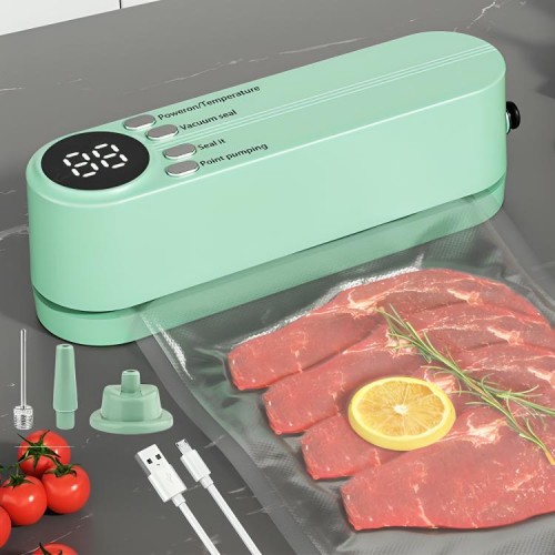 Вакуумний пакувальник для продуктів від USB, 5 пакетів + 3 насадки, Зелений