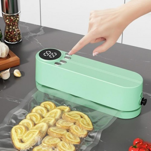 Вакуумний пакувальник для продуктів від USB, 5 пакетів + 3 насадки, Зелений