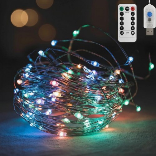 Гирлянда нить Роса от USB, 20м, 200LED+пульт, Микс