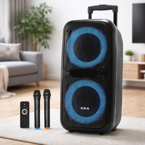Акустична переносна колонка + 2 мікрофони, 60Вт, Bluetooth, ZXX-7575