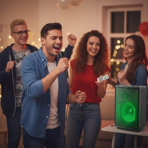 Портативна колонка музична, Bluetooth, 8, RGB LED + мікрофон та пульт, RX-8133