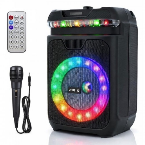 Портативная колонка музыкальная, Bluetooth, 8, 15 Вт, RGB LED + микрофон и пульт, ZQS8139