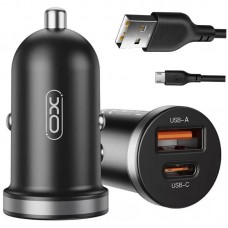 Автомобільний зарядний пристрій 2 USB, 3A+ Micro кабель, XO CC56, Чорний