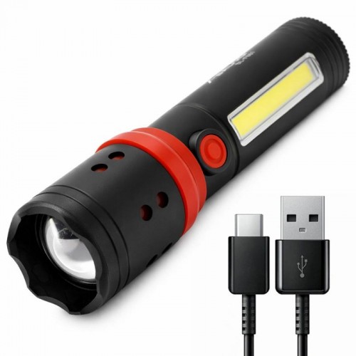 Ручний ліхтар із зумом та бічним світлом, від USB, Bailong BL-F861