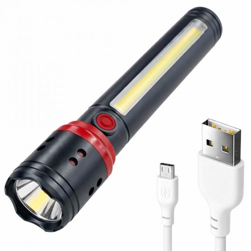 Ручний ліхтар акумуляторний із зумом та бічним світлом, від USB, Bailong BL-F863