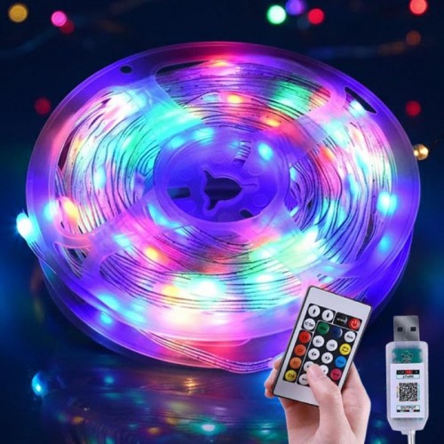 Гірлянда від USB, 100 LED, 5 м + Пульт, Мультиколор