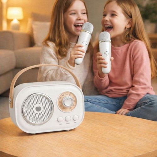Детское караоке с 2 микрофонами, Bluetooth, Белый
