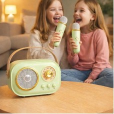 Дитяче караоке з 2 мікрофонами Bluetooth зелене - портативна колонка
