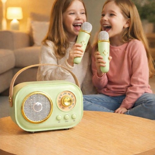 Дитяче караоке з 2-ма мікрофонами, Bluetooth, Зелений Дитяче караоке з 2-ма мікрофонами, Bluetooth, Зелений