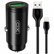 Автомобільний зарядний пристрій QC3.0 18W, XO CC39 + кабель USB-Lightning