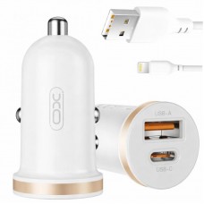 Автомобільний зарядний пристрій 2 USB, 3A + Lightning  кабель, XO CC56, Білий
