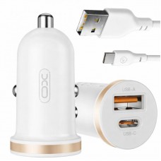 Автомобільний зарядний пристрій 2 USB, 3A+ Type-C кабель, XO CC56, Білий