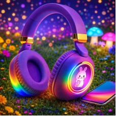 Бездротові навушники з підсвіткою 5W, Bluetooth, USB, ST862, Фіолетовий