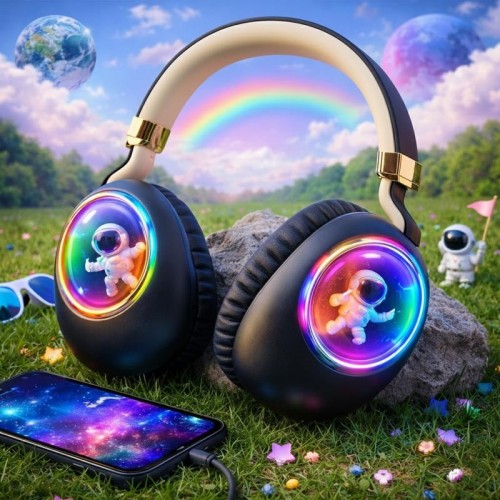 Бездротові навушники з підсвічуванням 5W, Bluetooth, USB, ST862, Чорний