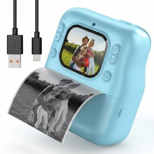 Фотоапарат миттєвого друку + 1 термопапір, від USB, Блакитний