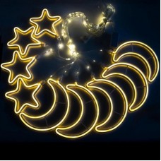 Гирлянда штора от сети 3м Луна и Звезды 9шт Copper curtain ball lamp Xmas 9WW-1, Теплый белый
