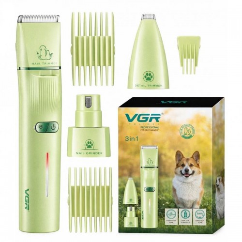Аккумуляторная машинка для стрижки животных 3в1, 3 насадки, USB, VGR V-219