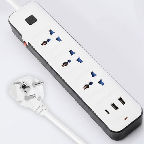 Сетевой удлинитель-разветвитель 3 розетки с USB Type-C, 2м, WL-7