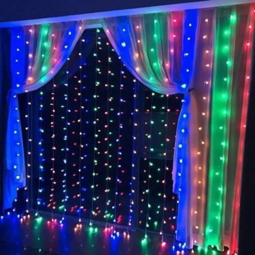 Гірлянда Штора Водоспад, від мережі, 2х1,5м, 320 LED, Різнобарвний
