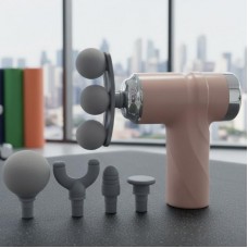 Перкусійний масажер рожевий з 5 насадками та USB зарядкою