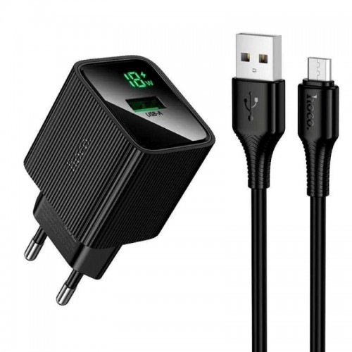 Мережевий зарядний пристрій 1xUSB+кабель Type-C, 18W
