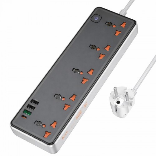 Мережевий фільтр 1,5м, 2500Вт, PD30W+QC3,0 (5×220В+3×USB+1×Type-C), Hoco AC14A