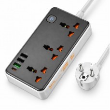 Сетевой фильтр 1.5 м, 3 розетки + 3хUSB + 1хType-C, 2500Вт, HOCO AC8A