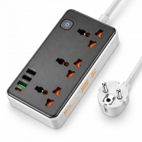 Мережевий фільтр 1.5 м, 3 розетки + 3хUSB + 1хType-C, 2500Вт, HOCO AC8A