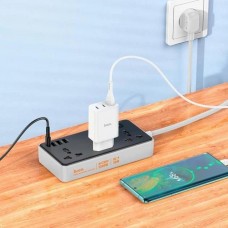 Сетевой фильтр 1.5 м, 3 розетки + 3хUSB + 1хType-C, 2500Вт, HOCO AC8A