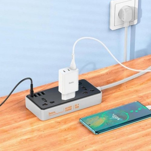 Мережевий фільтр 1.5 м, 3 розетки + 3хUSB + 1хType-C, 2500Вт, HOCO AC8A Мережевий фільтр 1.5 м, 3 розетки + 3хUSB + 1хType-C, 2500Вт, HOCO AC8A