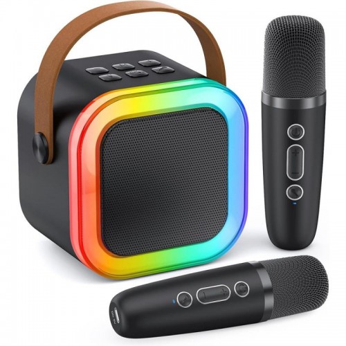 Бездротова колонка-караоке + 2 мікрофони, Bluetooth, від USB, K12, Чорний