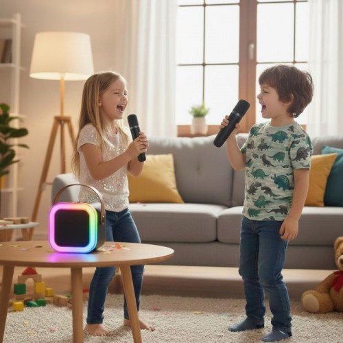 Бездротова колонка-караоке + 2 мікрофони, Bluetooth, від USB, K12, Чорний Бездротова колонка-караоке + 2 мікрофони, Bluetooth, від USB, K12, Чорний