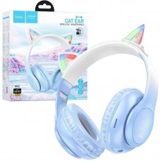 Бездротові навушники Bluetooth W42 Cat Ear блакитні з вушками кішки