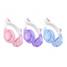 Бездротові навушники Bluetooth W42 Cat Ear блакитні з вушками кішки