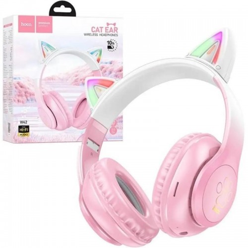 Бездротові навушники Bluetooth W42 Cat Ear, Рожеві